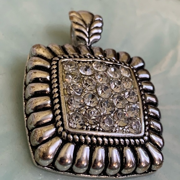 Pave Crystal Silver Tone Statement Pendant No Chain - Picture 3 of 7